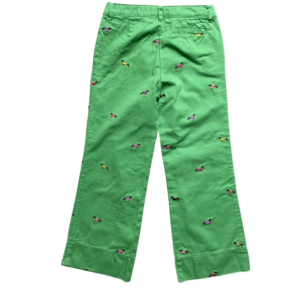 Hartstrings Pants Girls size 6 Green Flare Embroidered Dogs Cotton